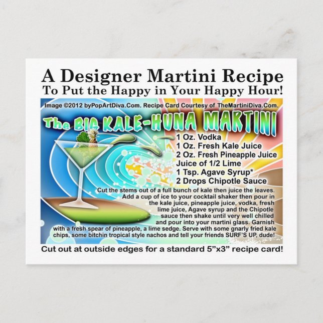 The Big KALE-HUNA MARTINI RecipePostcard Postcard (Front)