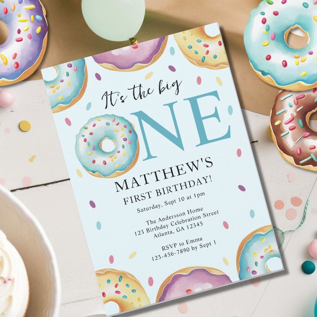 The Big One 1st Birthday Donut Theme Party Invitation (Creator Uploaded)