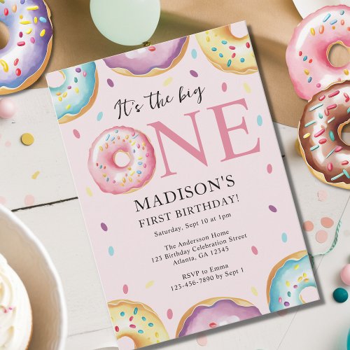 The Big One 1st Birthday Donut Theme Party Invitation