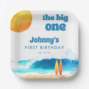 The Big One 1st Birthday Surf Beach Watercolor Paper Plates