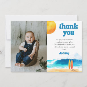 The Big One 1st Birthday Surf Beach Watercolor Thank You Card