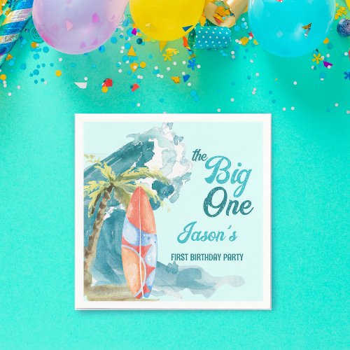 The big one 1st birthday surfing retro beach party napkins