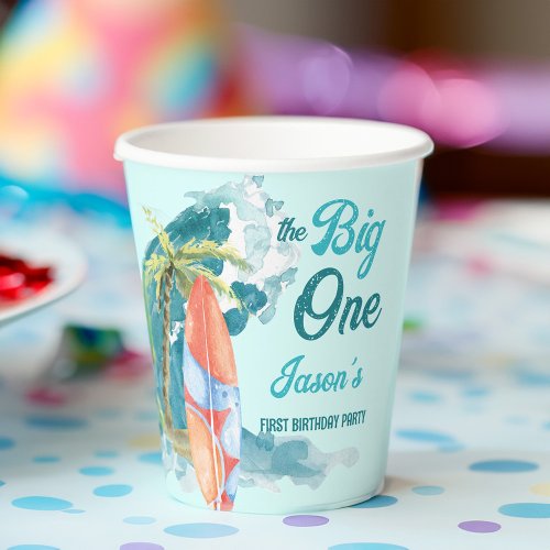 The big one 1st birthday surfing retro beach party paper cups