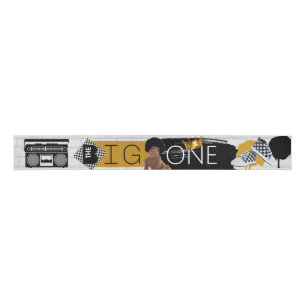 The BIG One Afro Hip Hop Baby Boy Retro Birthday Grosgrain Ribbon