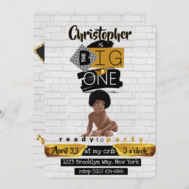 The BIG One| Afro Hip Hop Baby Boy Retro Birthday  Invitation (Front/Back)