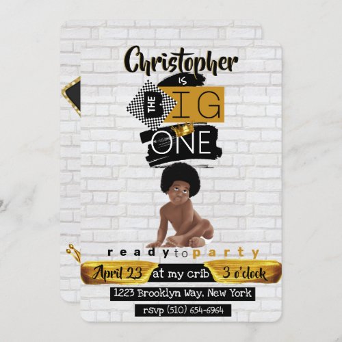 The BIG One Afro Hip Hop Baby Boy Retro Birthday  Invitation