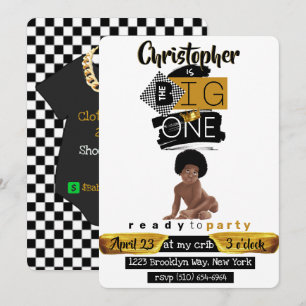 The BIG One Afro Hip Hop Baby Boy Retro Birthday Invitation