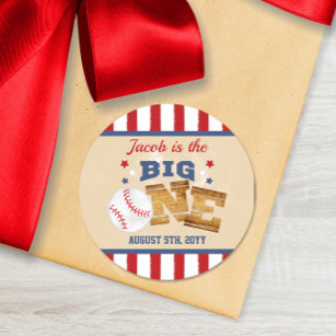 The Big One Baseball 1st Birthday Label Sticker