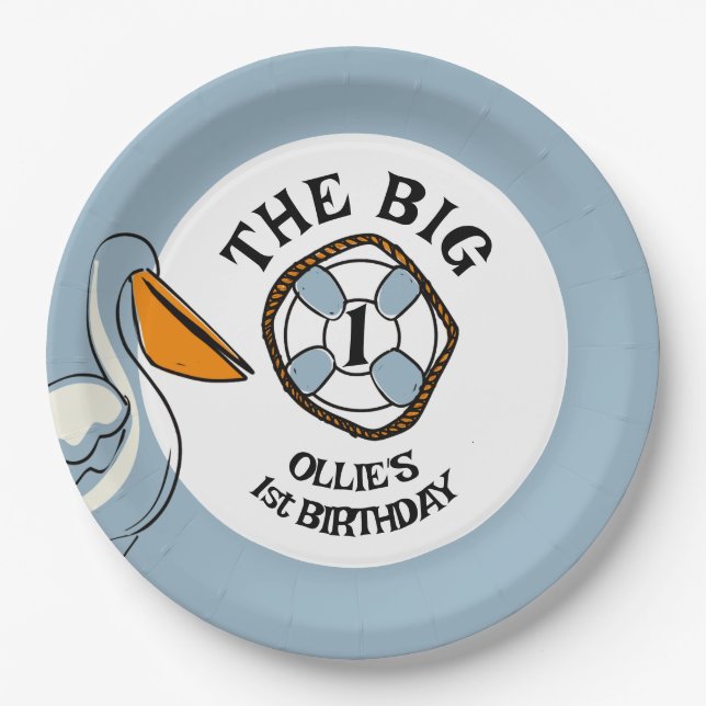 The Big One Beach First Birthday Paper Plates (Front)