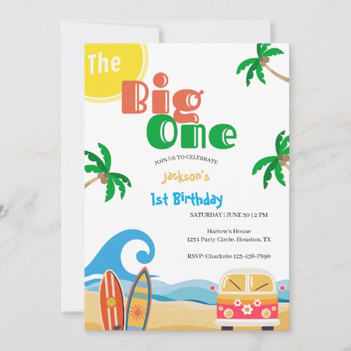 The Big One Beach Surf 1st Birthday  Invitation