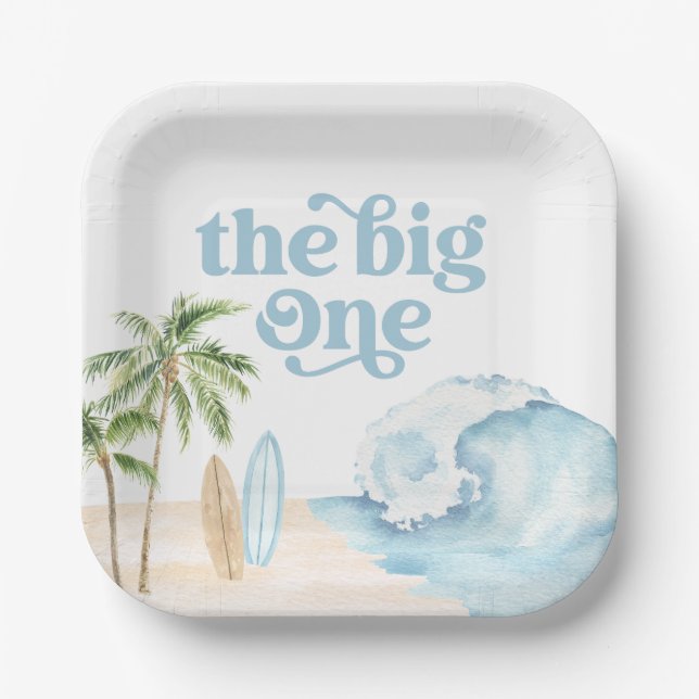 The Big One Beach Surf 1st Birthday Paper Plates (Front)