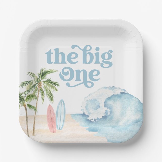 The Big One Beach Surf 1st Birthday Paper Plates (Front)