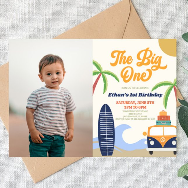 The Big One Beach Surf Blue 1st Birthday Party Invitation (Creator Uploaded)