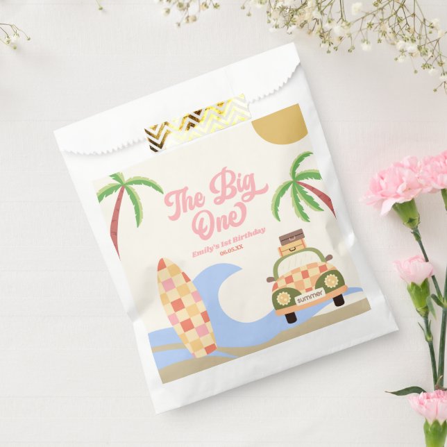 The Big One Beach Surf Pink 1st Birthday Party Favor Bag (Sealed)