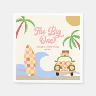 The Big One Beach Surf Pink 1st Birthday Party Napkins
