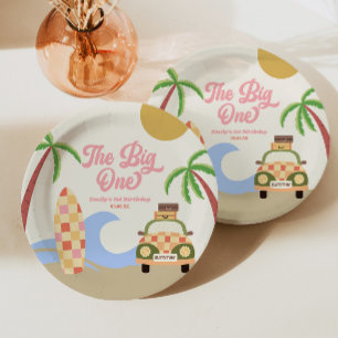 The Big One Beach Surf Pink 1st Birthday Party Paper Plates
