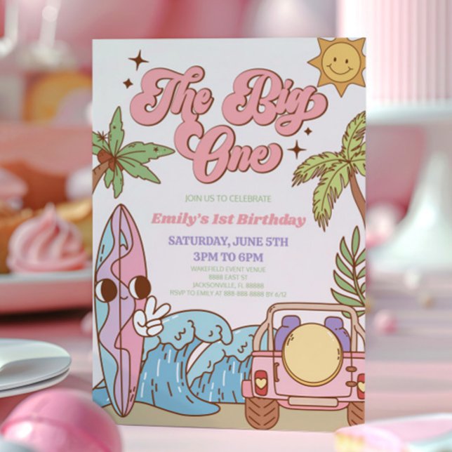 The Big One Beach Surf Retro 1st Birthday Party Invitation (Creator Uploaded)