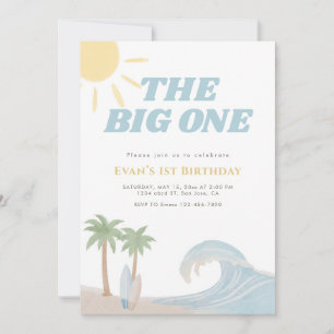 The Big One Beach Surf Summer Watercolor Coastal  Invitation