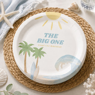 The Big One Beach Surf Summer Watercolor Coastal Paper Plates
