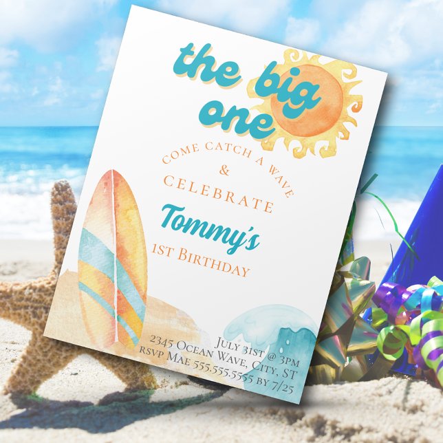 The Big One Beach Watercolor 1st Birthday Invitation (The Big One Beach Watercolor 1st Birthday Invitation)