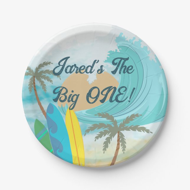 The Big One Big Wave First Birthday Plate (Front)