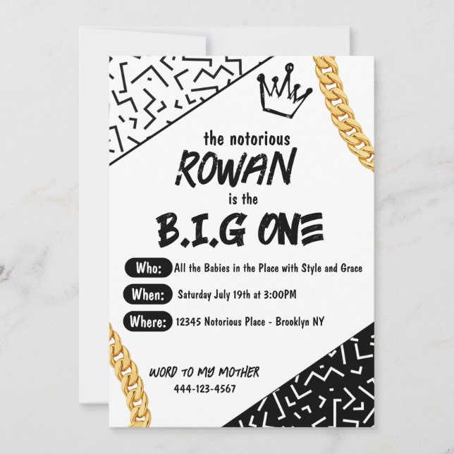 The Big One Birthday 90's Hip Hop Invitation (Front)