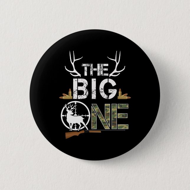 The Big One Birthday Boy Deer Hunter Camouflage 1s Button (Front)