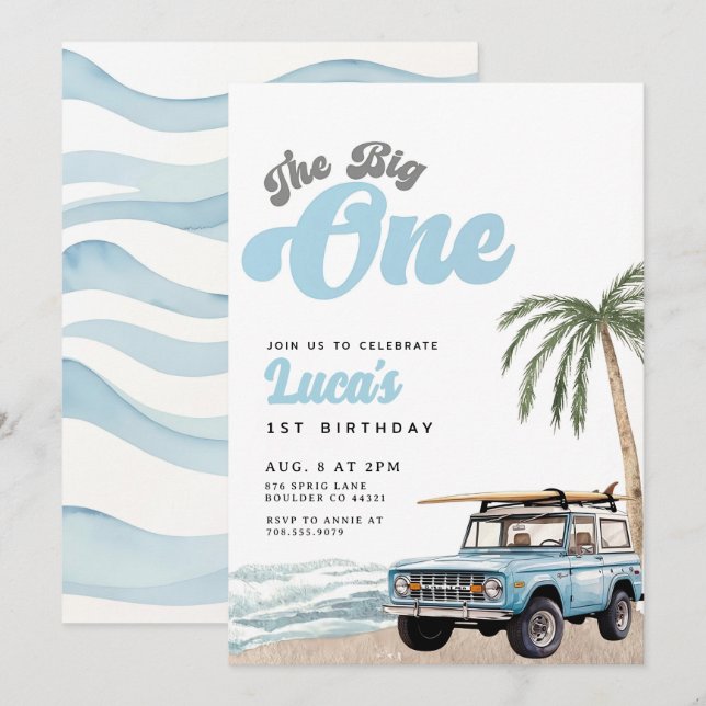 The Big One Birthday Invitation Boy First Birthday (Front/Back)