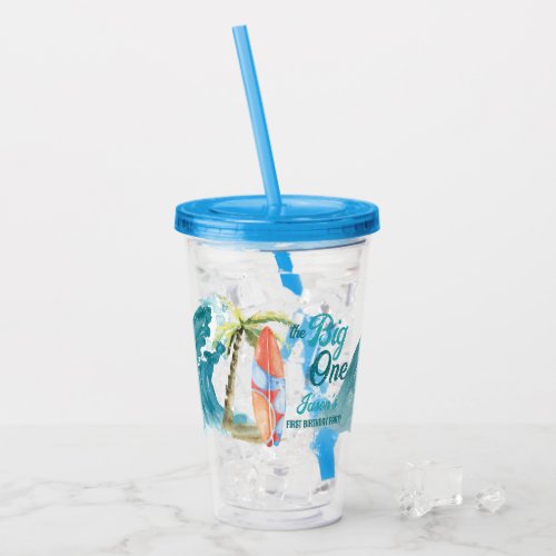 The big one birthday party favor gifts surfing acrylic tumbler