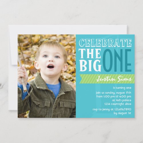 The Big One - Blue Birthday Invitation