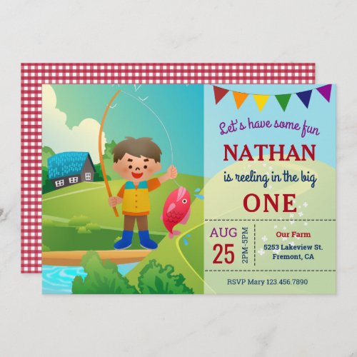The Big One Boys Fishing 1st First Birthday Party Invitation
