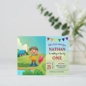 The Big One Boys Fishing 1st First Birthday Party Invitation Postcard (Standing Front)