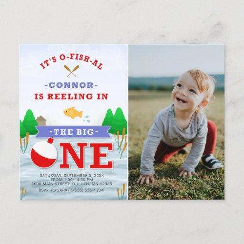 The Big One Colorful Fishing Theme 1st Birthday In Postcard