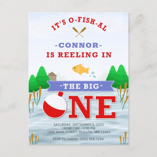 The Big One Colorful Fishing Theme 1st Birthday In Postcard