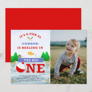The Big One Colorful Fishing Theme 1st Birthday Invitation