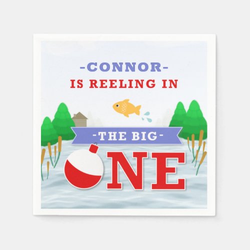 The Big One Colorful Fishing Theme 1st Birthday Napkins