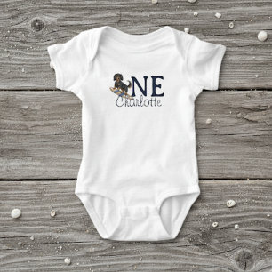 The Big One Dachshund Tropical Surf Birthday Baby Bodysuit