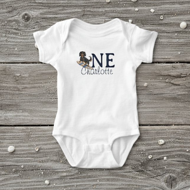 The Big One Dachshund Tropical Surf Birthday Baby Bodysuit (Celebrate your little one’s special day with this Tropical The Big One Surf Dachshund Birthday!)