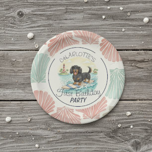 The Big One Dachshund Tropical  Surf Birthday Paper Plates