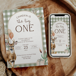 The Big One Deer Birthday Invitation Boys First 