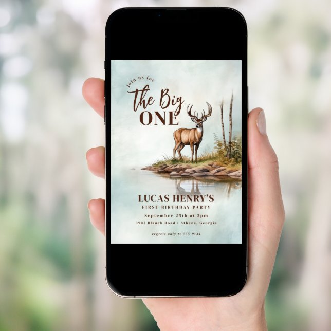 The Big ONE Deer First Hunting 1st Birthday Invitation (Front Digital)