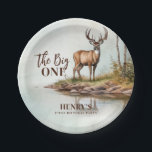 The Big ONE Deer First Hunting 1st Birthday Paper Plates<br><div class="desc">Serve up birthday treats in style with our The Big ONE Deer First Hunting 1st Birthday paper plates. Featuring a rustic woodland design with a charming deer and outdoor-inspired colors, these plates perfectly match a first hunting or camo-themed celebration. Sturdy and disposable, they make cleanup easy while keeping your party...</div>