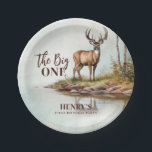 The Big ONE Deer First Hunting 1st Birthday Paper Plates<br><div class="desc">Serve up birthday treats in style with our The Big ONE Deer First Hunting 1st Birthday paper plates. Featuring a rustic woodland design with a charming deer and outdoor-inspired colors, these plates perfectly match a first hunting or camo-themed celebration. Sturdy and disposable, they make cleanup easy while keeping your party...</div>