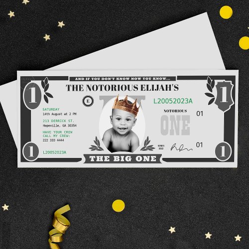 The Big One Dollar Bill Fake Money Invitation