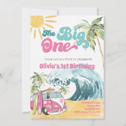 The BIG ONE First Birthday_Beach Surfing Party  In Invitation
