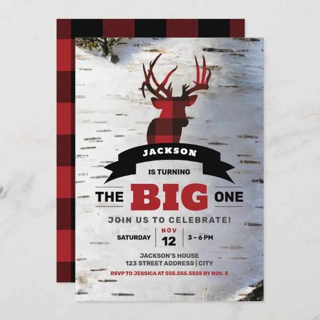 The Big One First Birthday Deer Theme Invite (Front/Back)