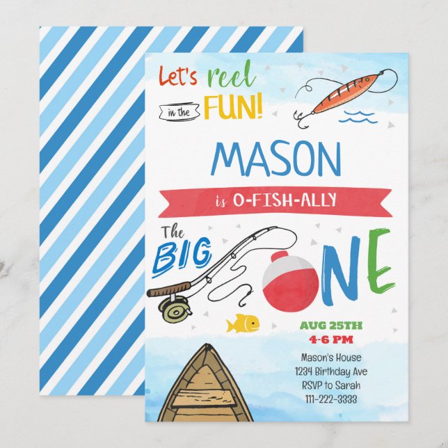 The Big One Fishing 1st Birthday Invitation (Front/Back)