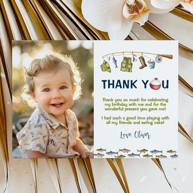 The Big One Fishing Birthday Photo Thank You Card (Creator Uploaded)
