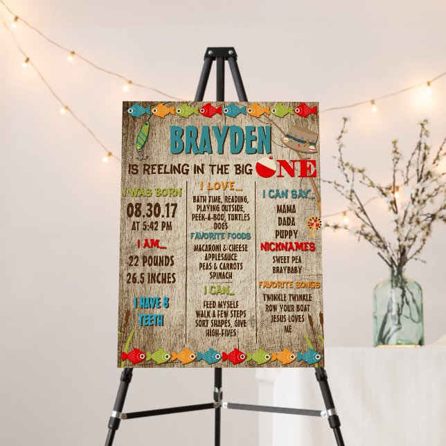 The Big One Fishing Theme 1st Birthday Milestone P Foam Board (In Situ (Stand))