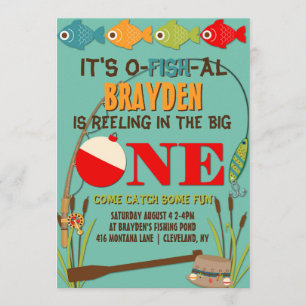 The Big One Fishing Theme Boys First Birthday Invitation